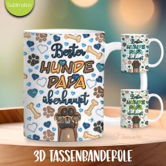 DL Subli 3D Puff Tassenbanderole Bester Hunde Papa / BW